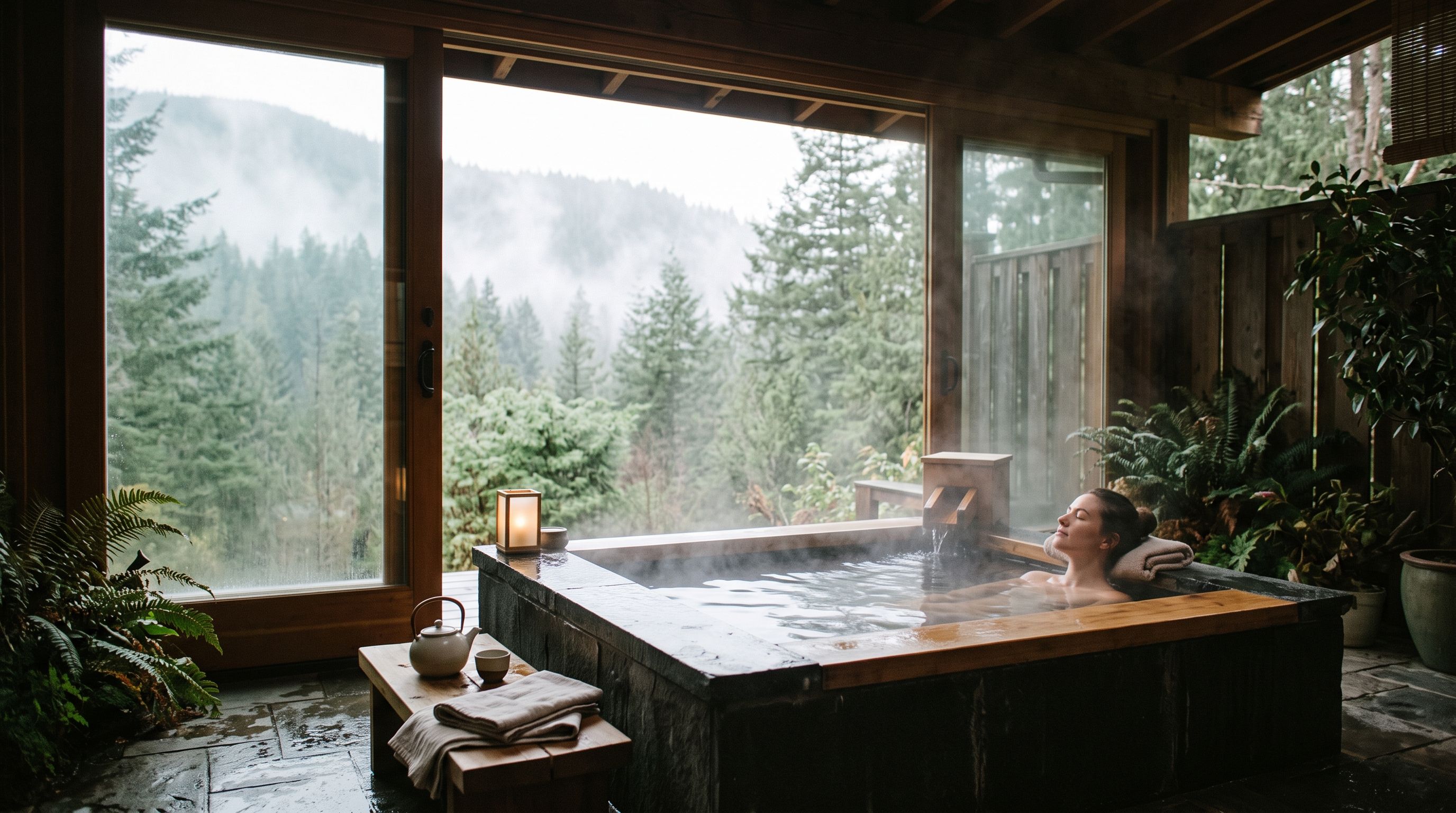 Woman relaxing in a hot bath