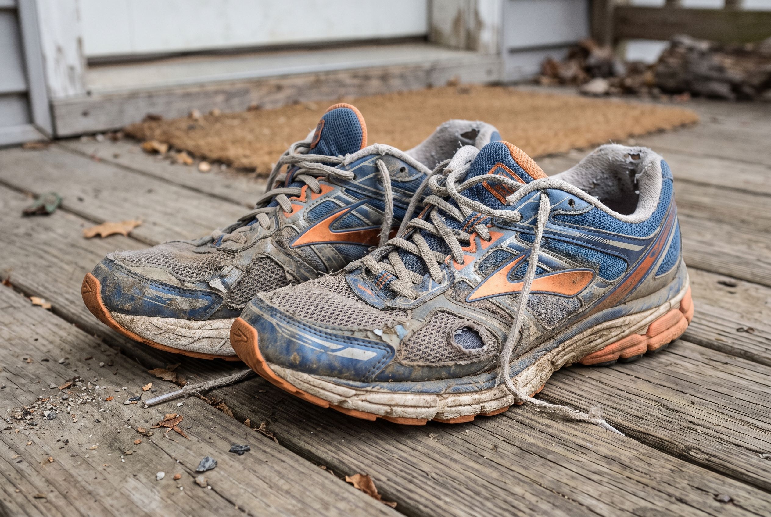 A pair of tired looking running shoes